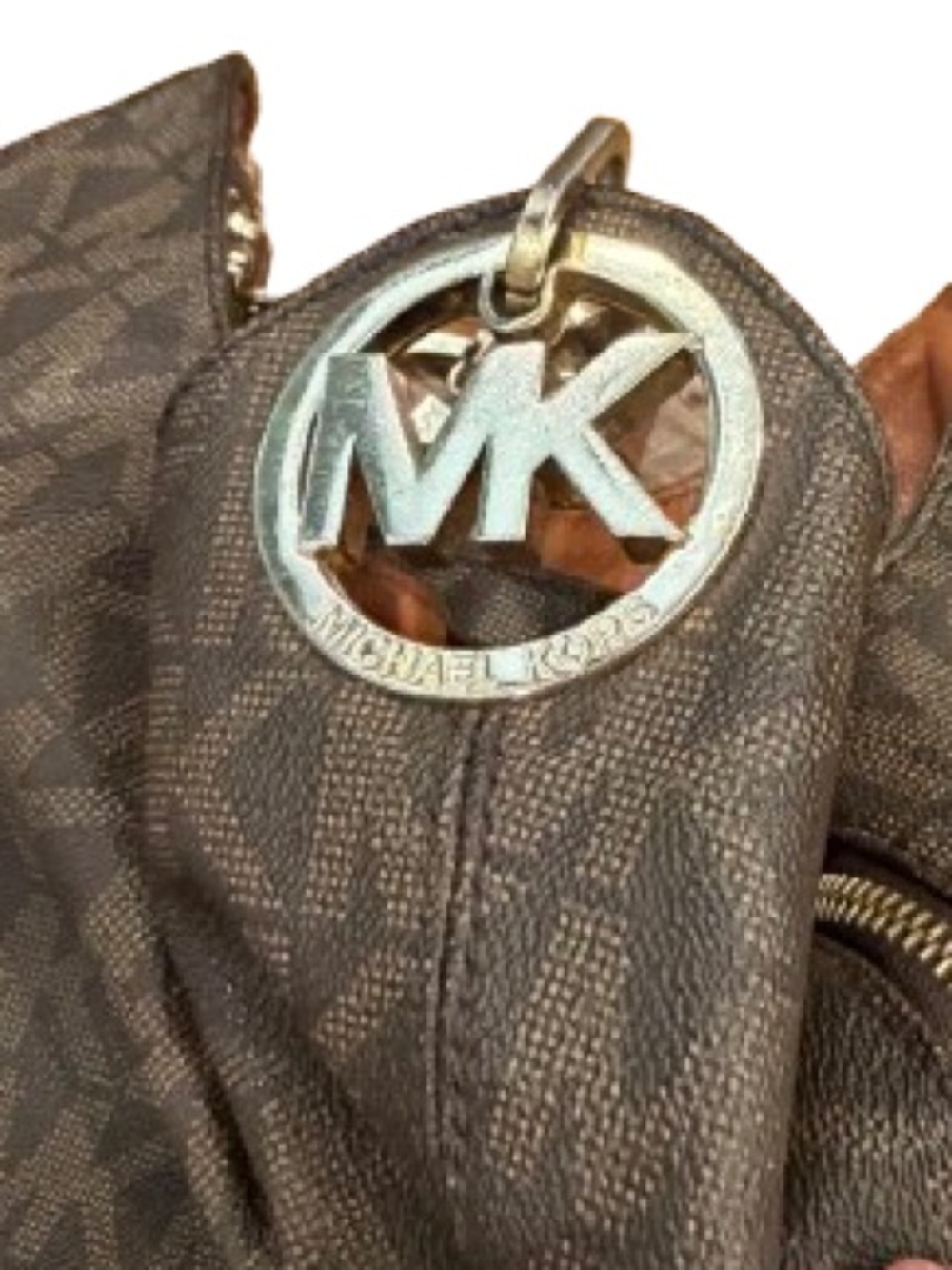 Michael Kors Brown MK Logo Hobo Bag with Lots of Pockets Needs zipper pull - Picture 8 of 15